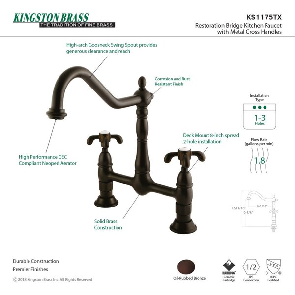 KS1175TX French Country Bridge Kitchen Faucet, Oil Rubbed Bronze